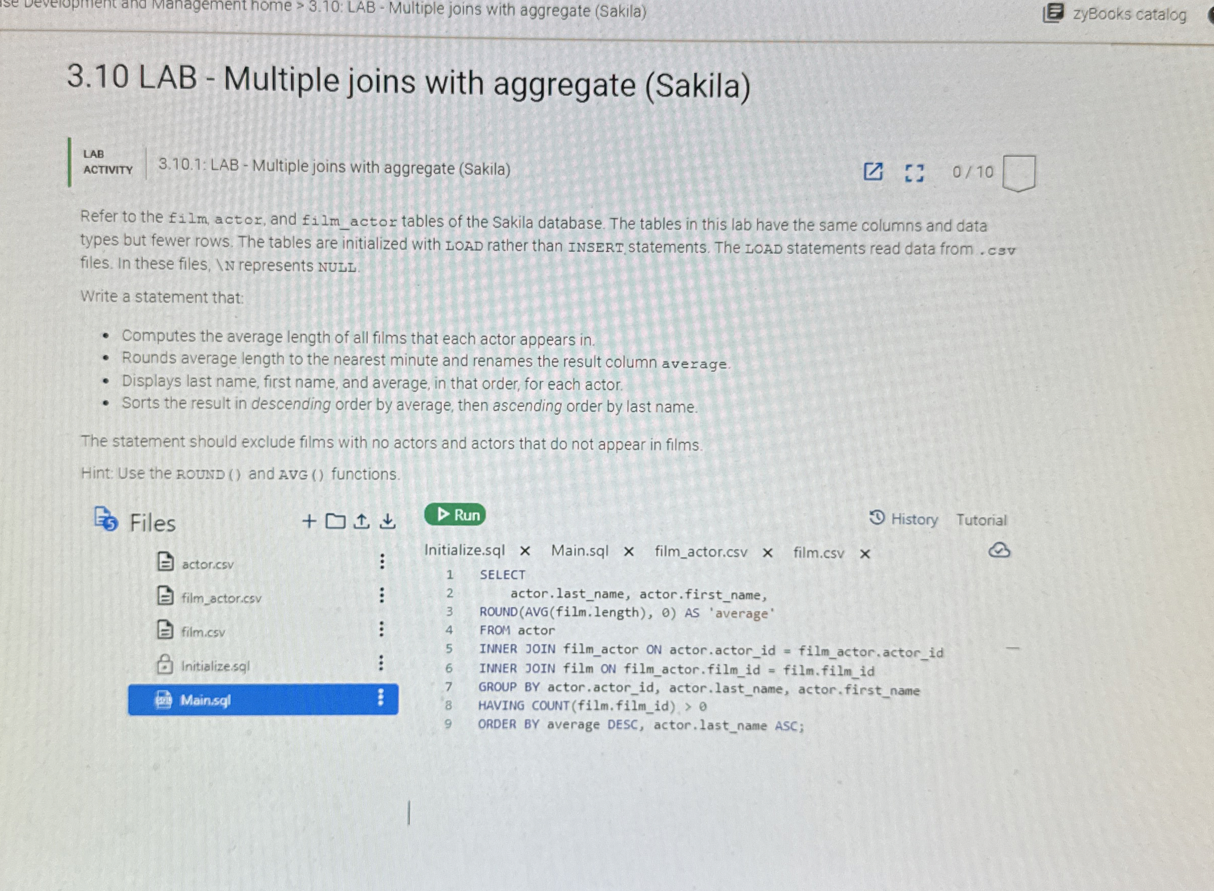 3 . 1 0 LAB - Multiple joins with aggregate (