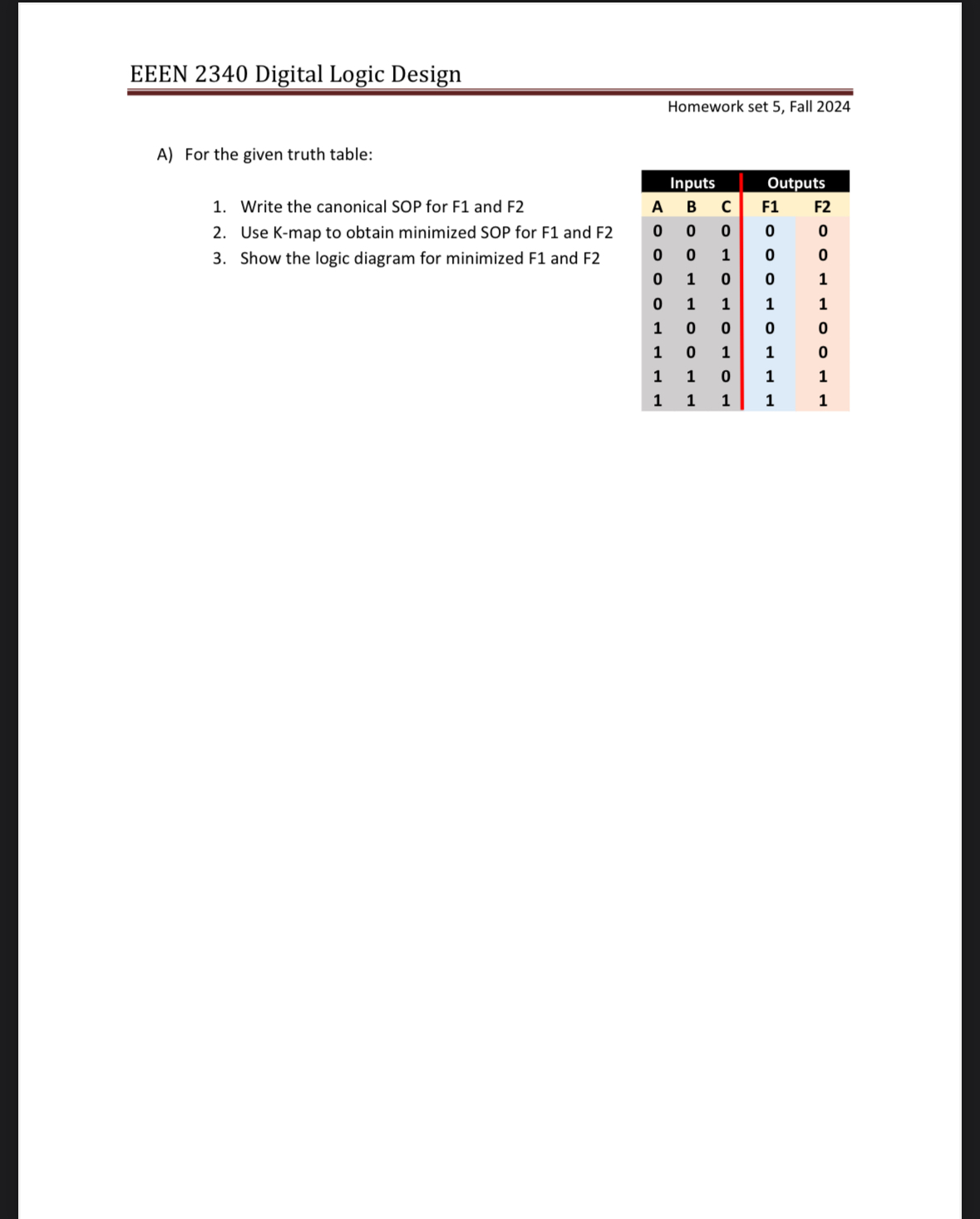 EEEN 2 3 4 0 Digital Logic Design Homework set 5