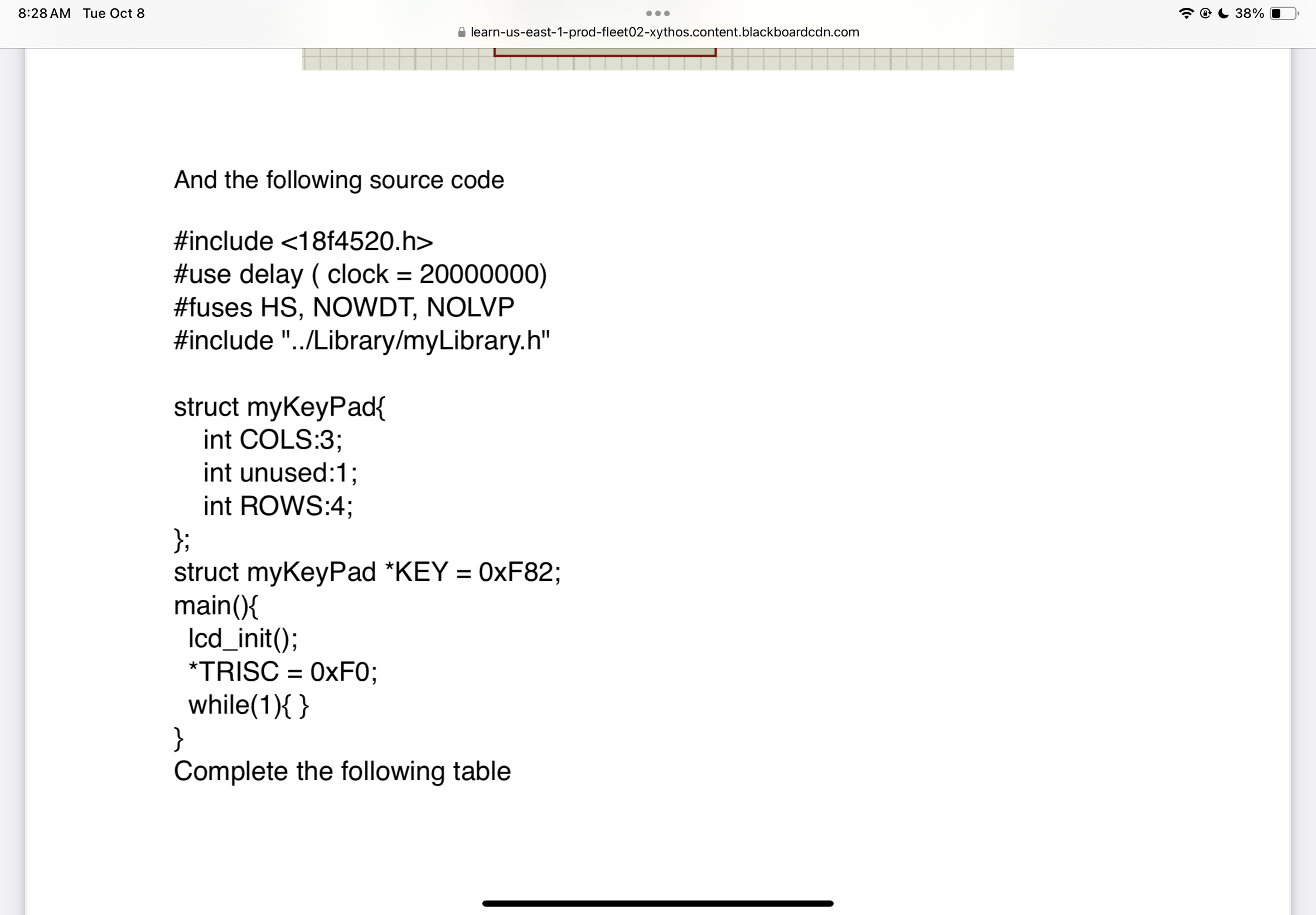 Question with keypad And the following source