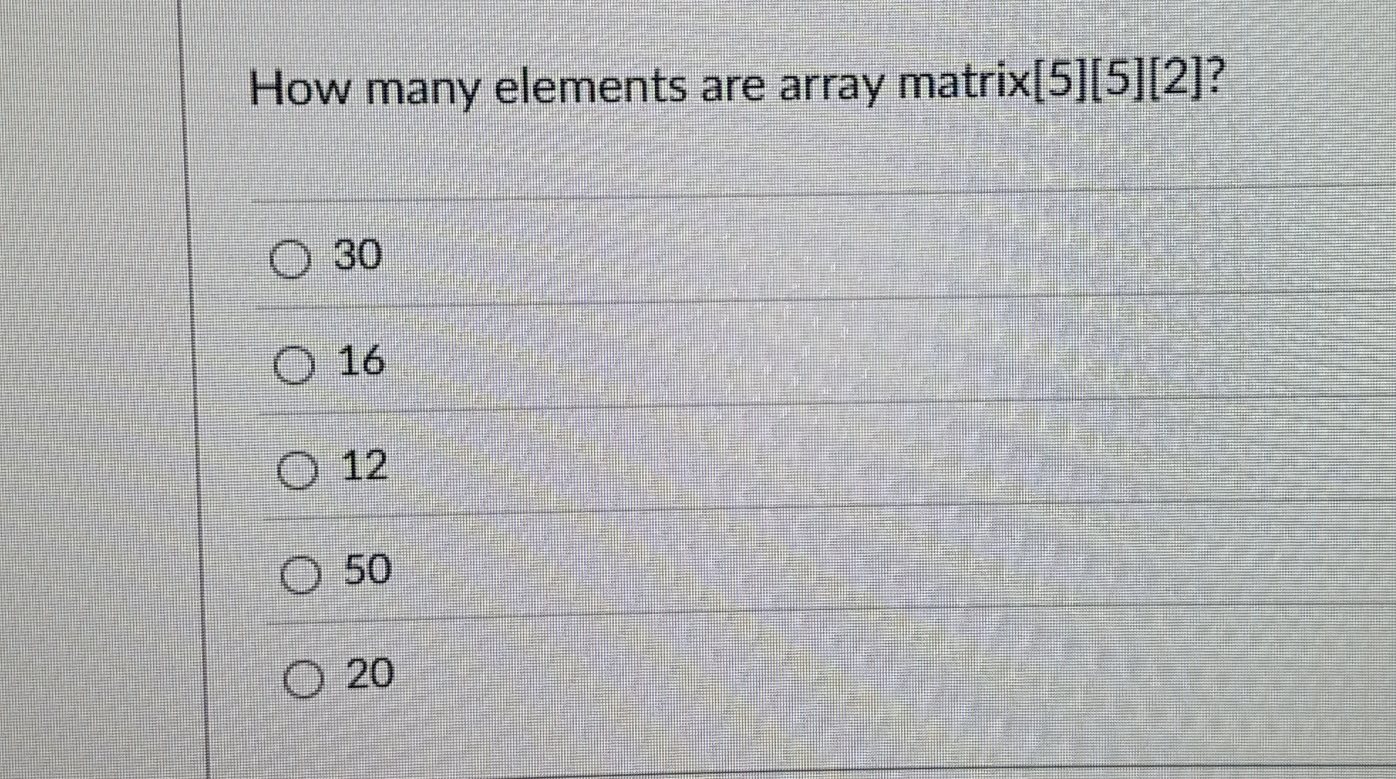 How many elements are array matrix [ 5 ] [ 5 ] [