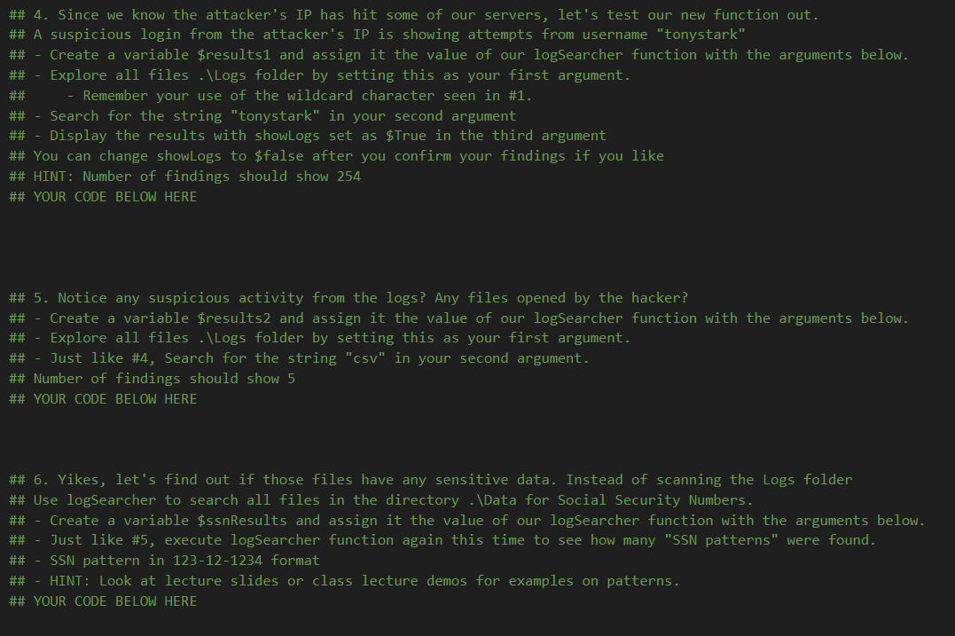 I need help on these sectioins in powershell