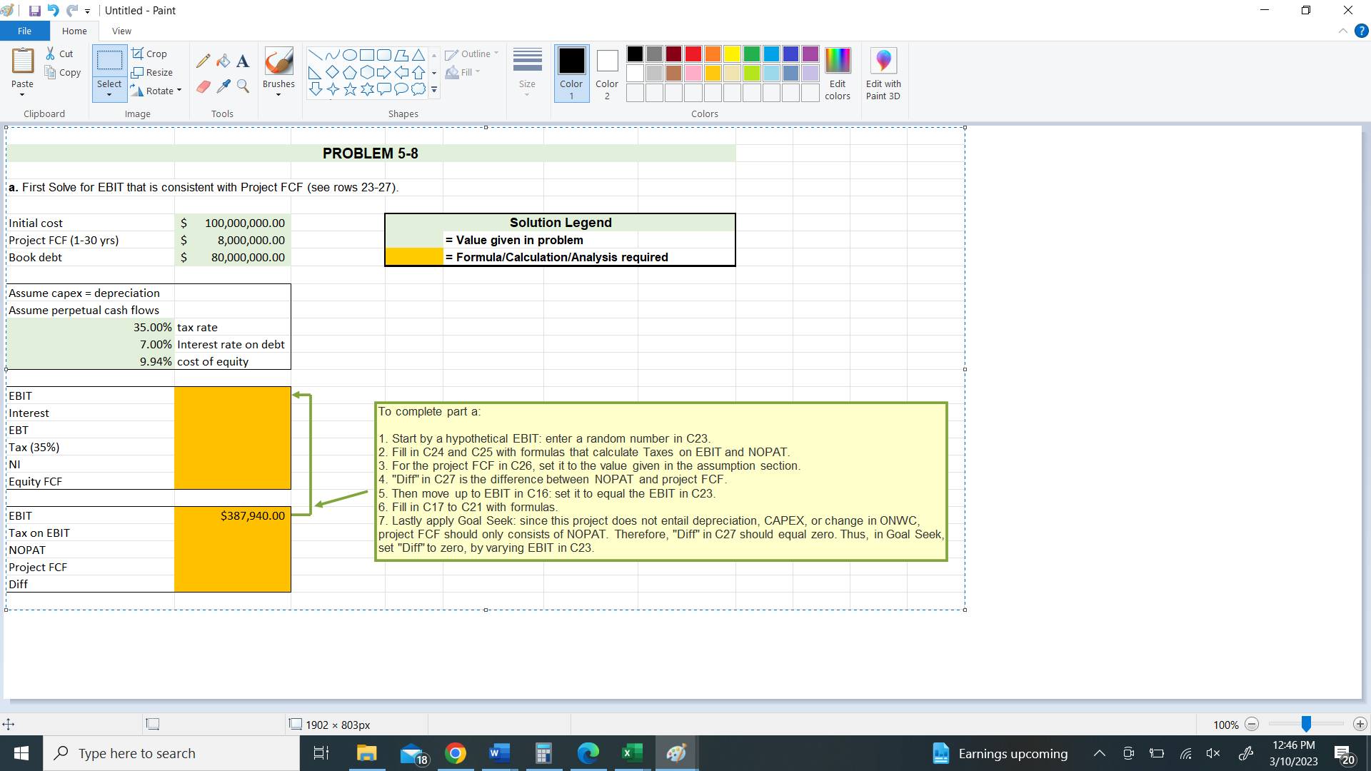 Please, complete the exercise in an EXCEL