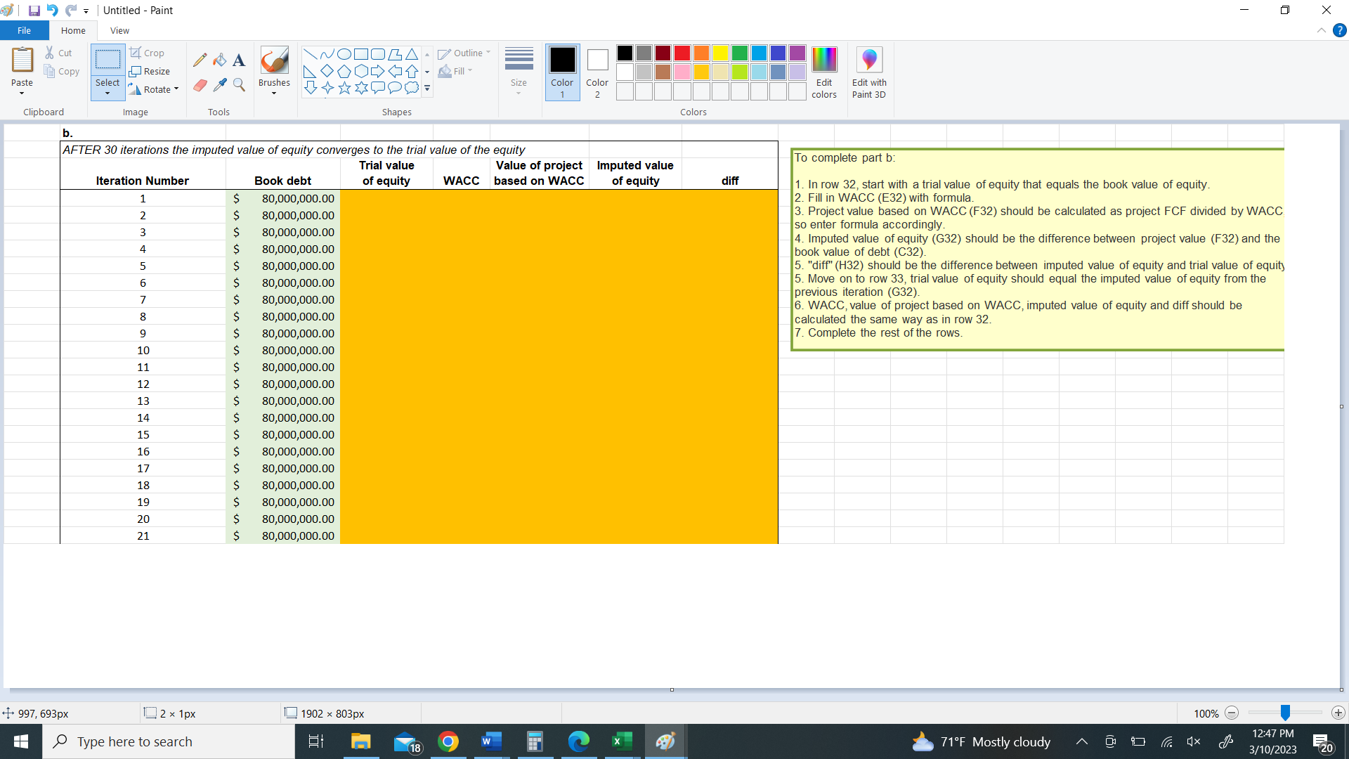 Please, complete the exercise in an EXCEL