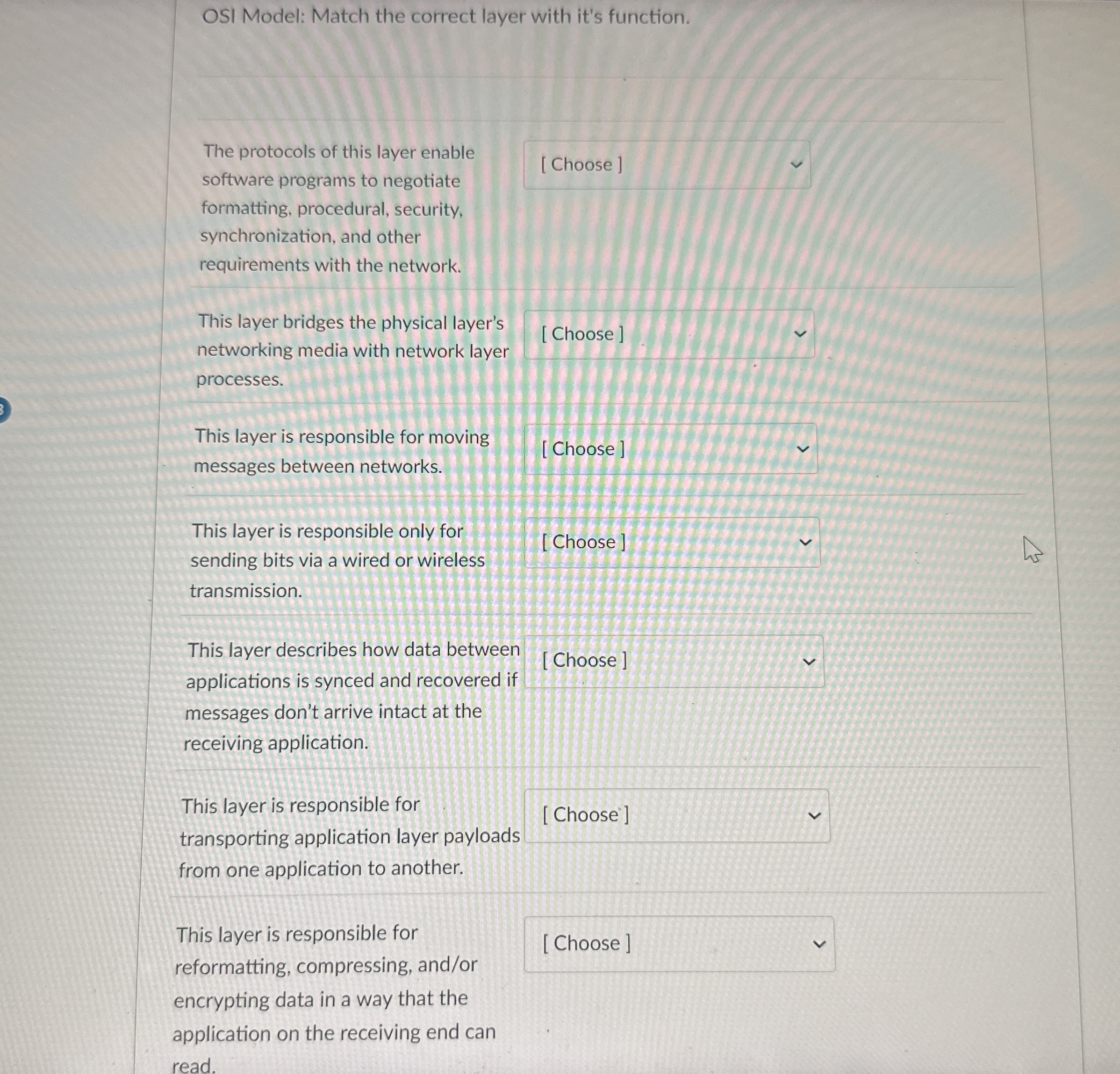 OSI Model: Match the correct layer with it's
