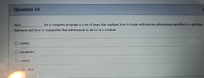 Question 1 4 A ( n ) for a computer program is a