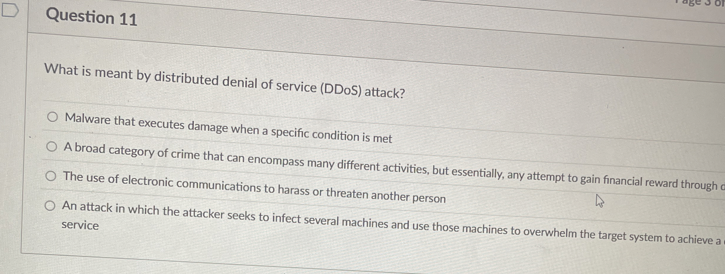 Question 1 1 What is meant by distributed denial