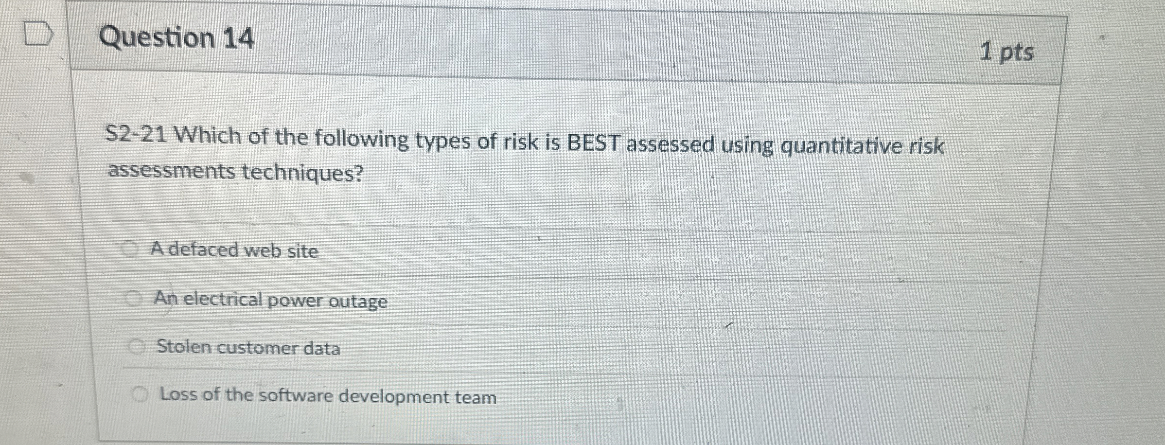 Question 1 4 S 2 - 2 1 Which of the following