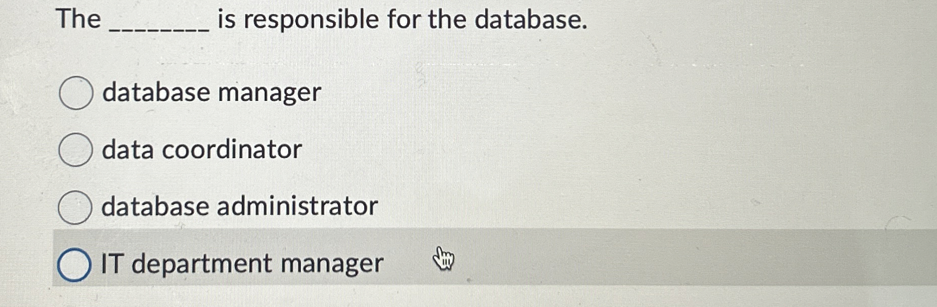 The is responsible for the database. database