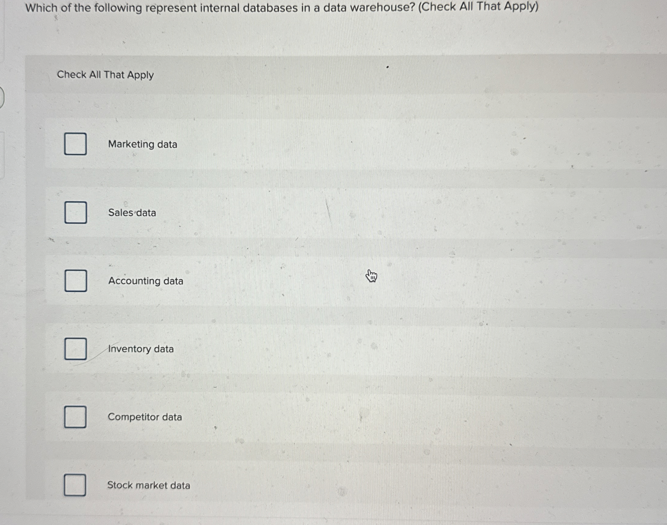 Which of the following represent internal