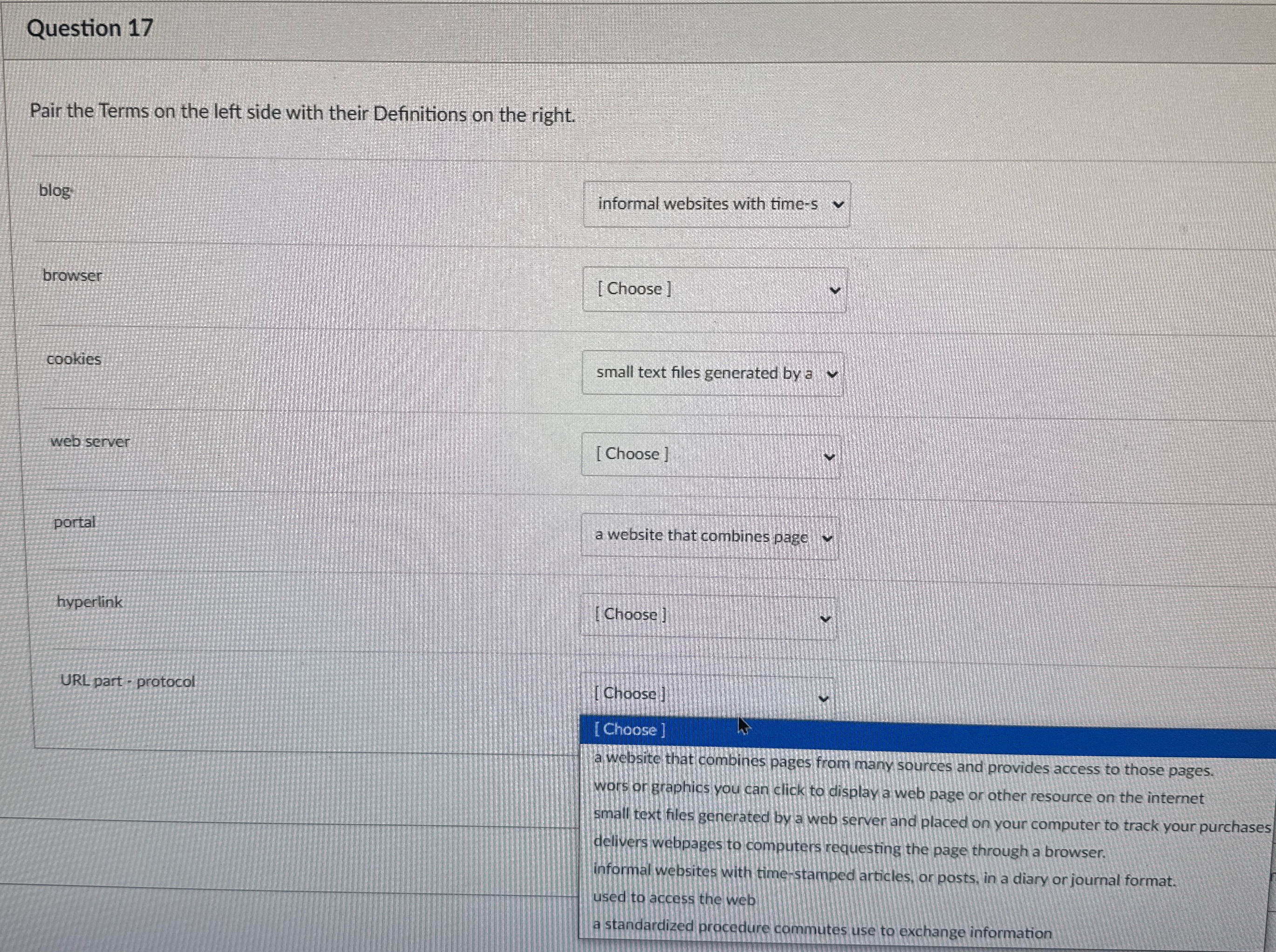 Question 1 7 Pair the Terms on the left side with