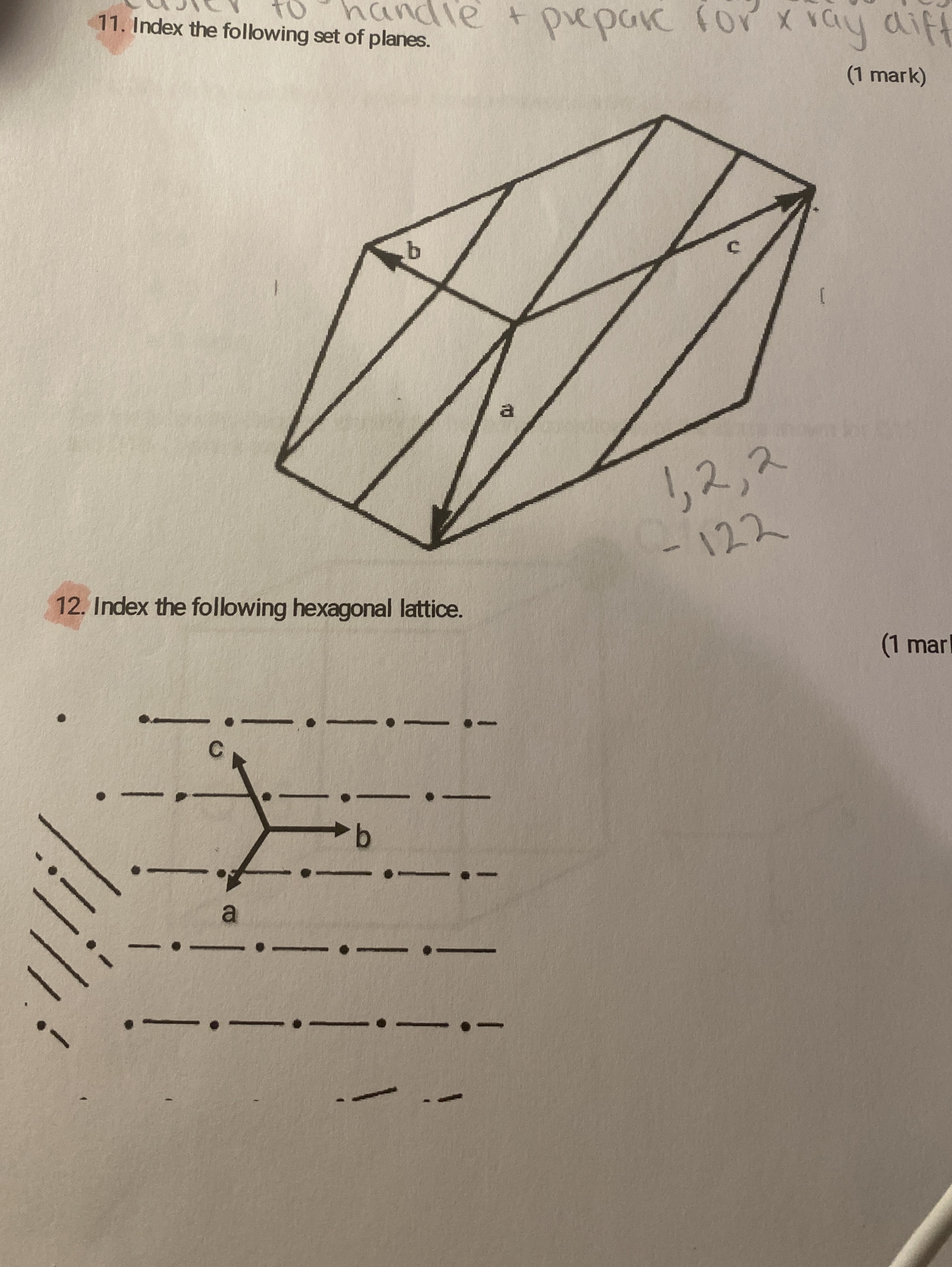Index the following set of planes. prepak for x