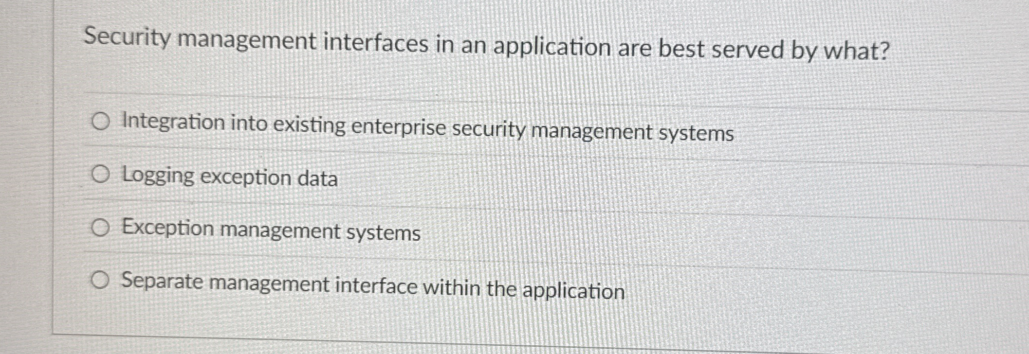 Security management interfaces in an application