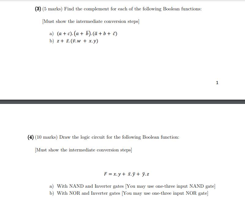 ( 3 ) ( 5 marks ) Find the complement for each of