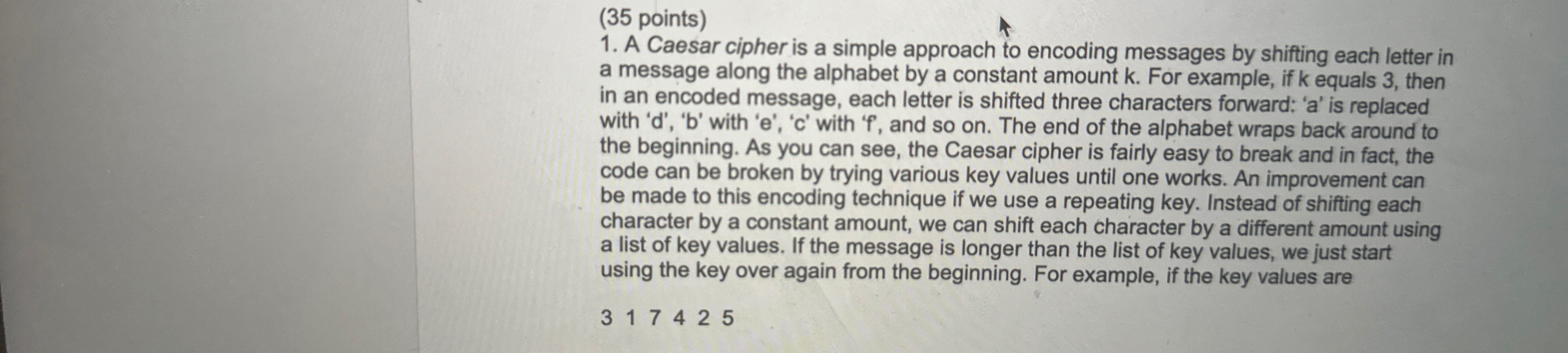 ( 3 5 points ) A Caesar cipher is a simple