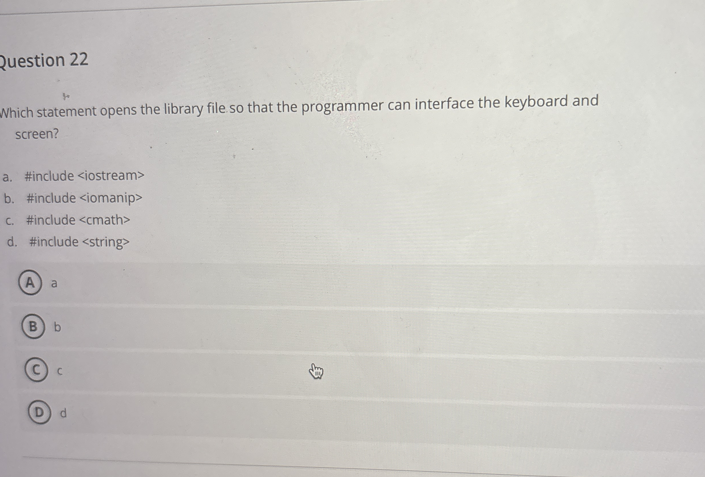 Question 2 2 Which statement opens the library