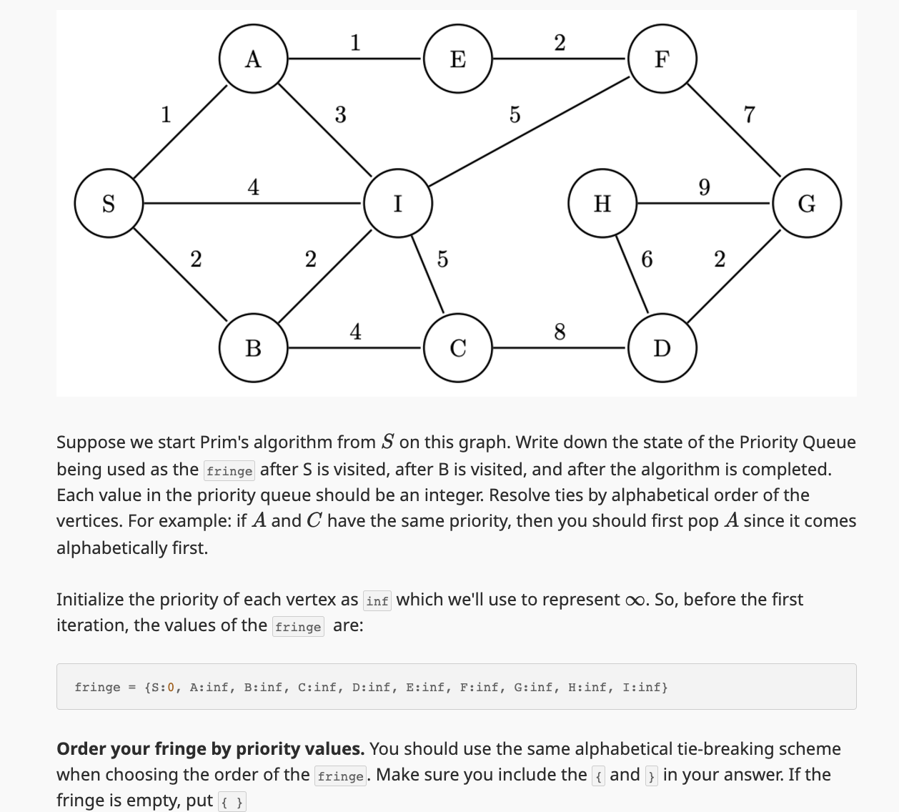 Suppose we start Prim's algorithm from \ ( S \ )
