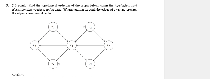3 . ( 1 0 points ) Find the topological ordering
