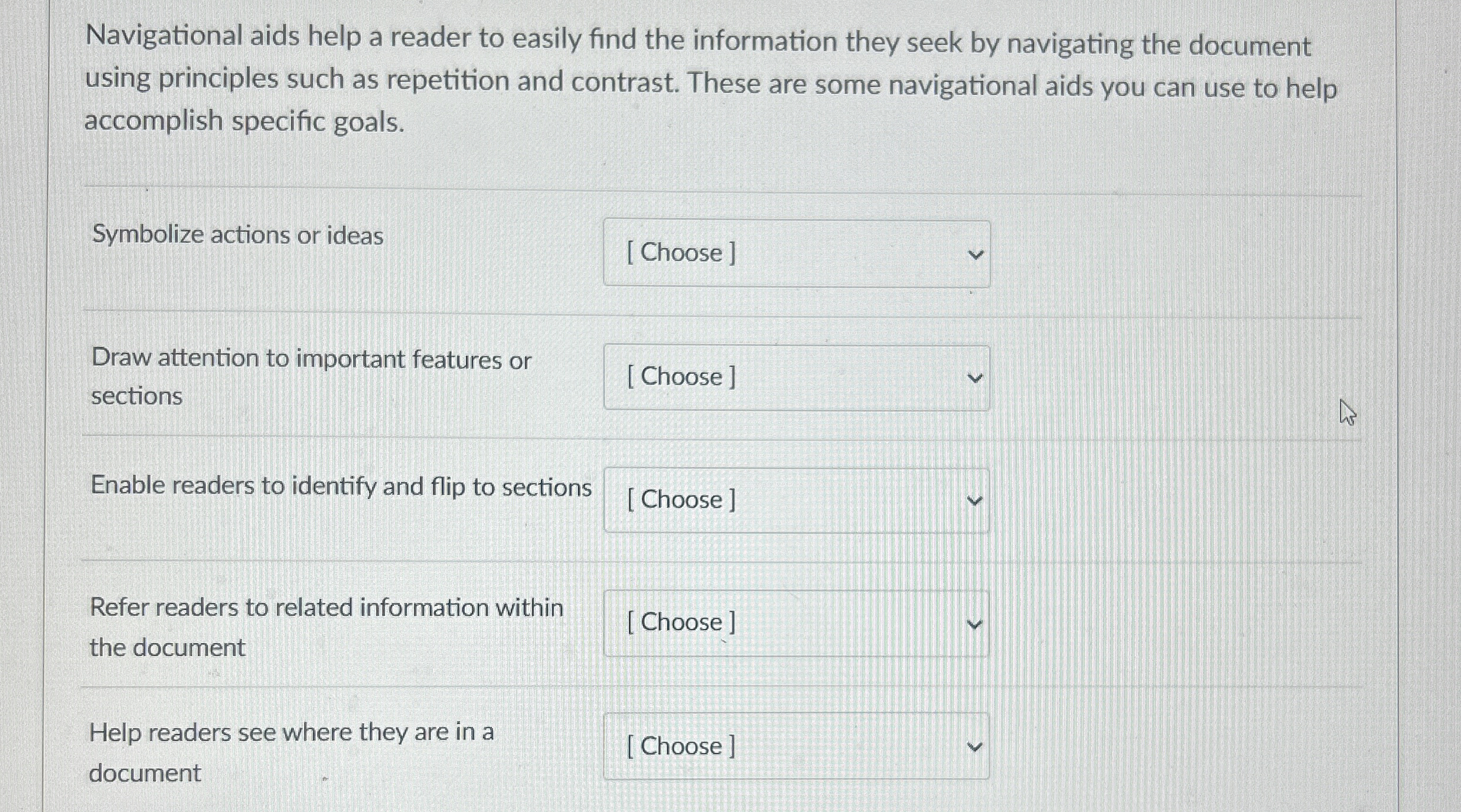 Navigational aids help a reader to easily find