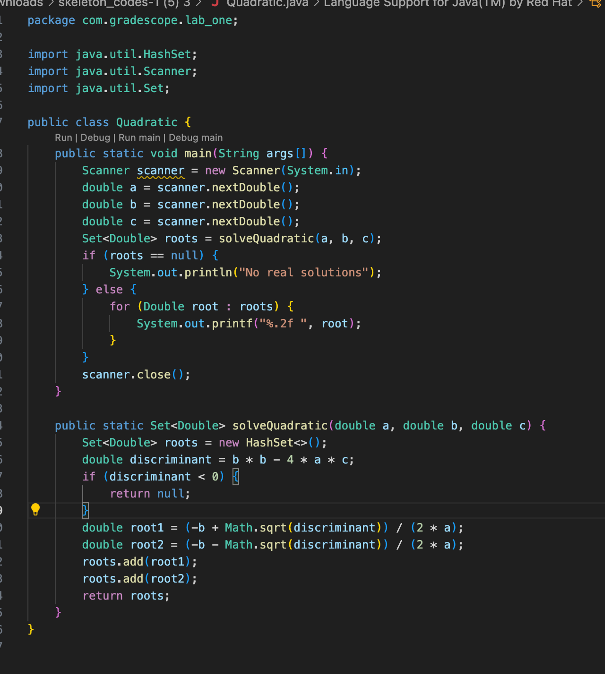 What am i doing wrong: package com.gradescope.lab