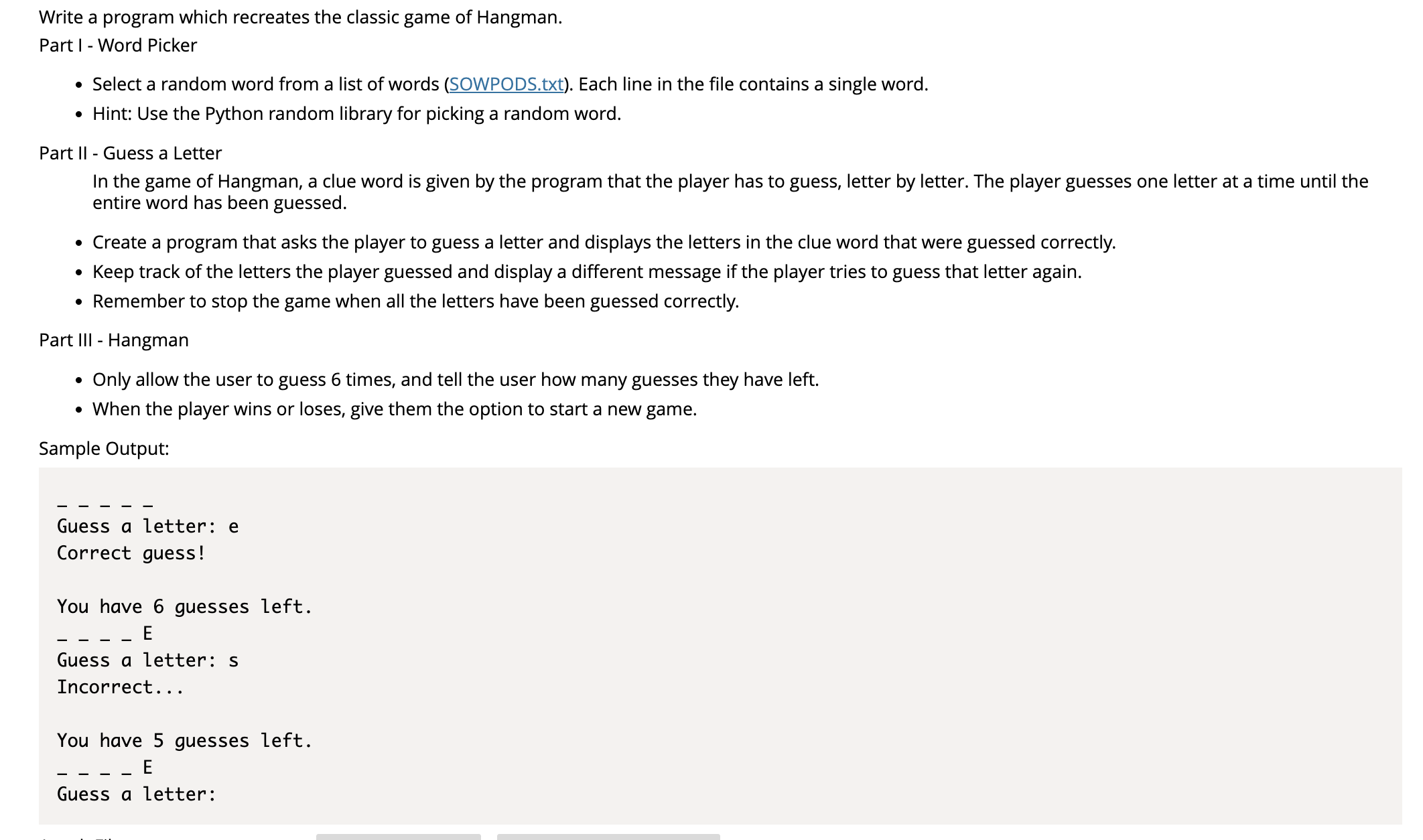 * * PYTHON * * Write a program which recreates