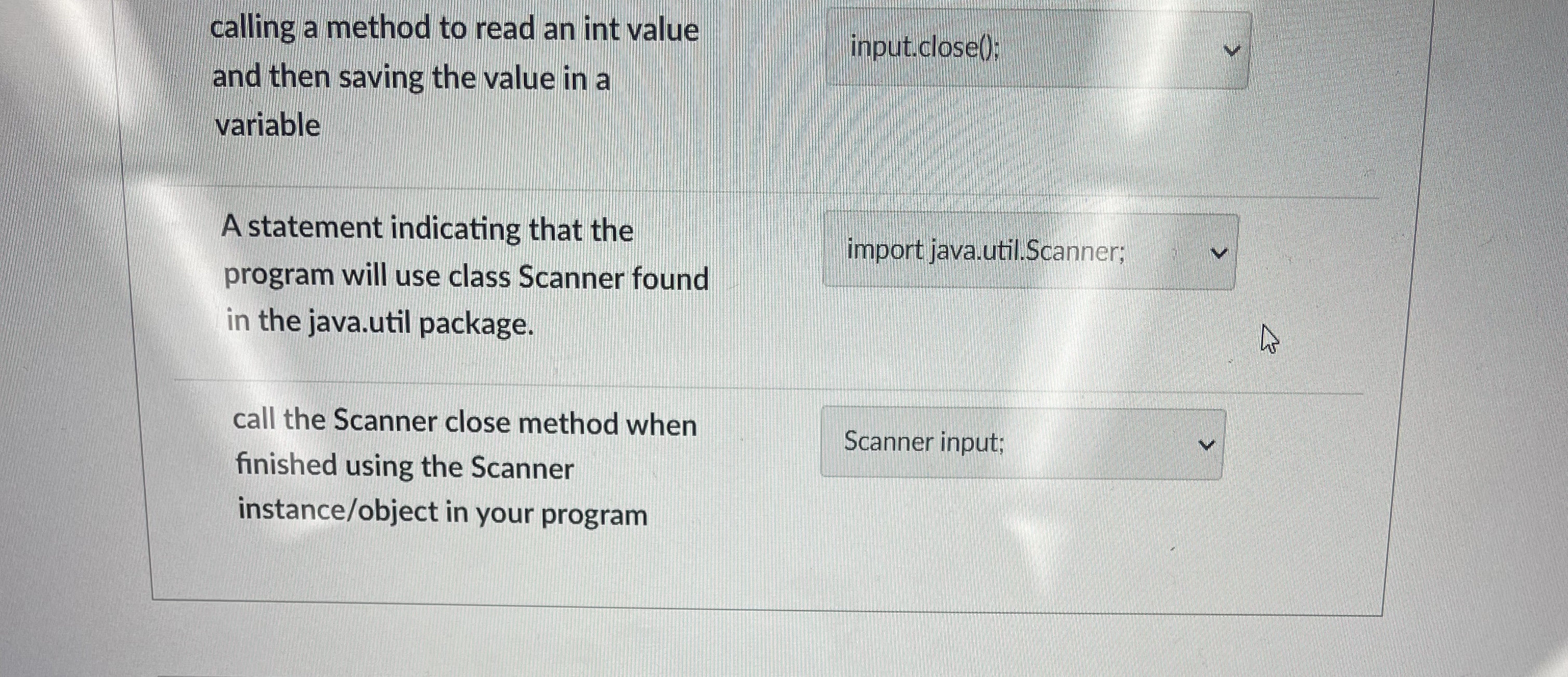Match the term to the description. A class for