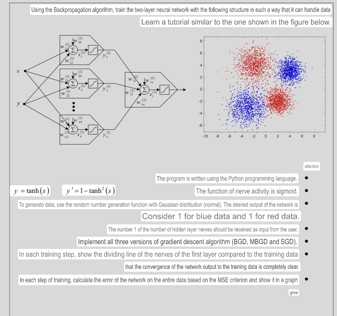 Using the Backpropagation algorithm, train the