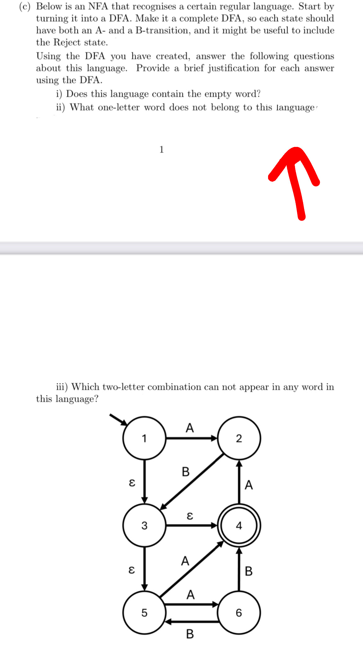 ( c ) Below is an NFA that recognises a certain