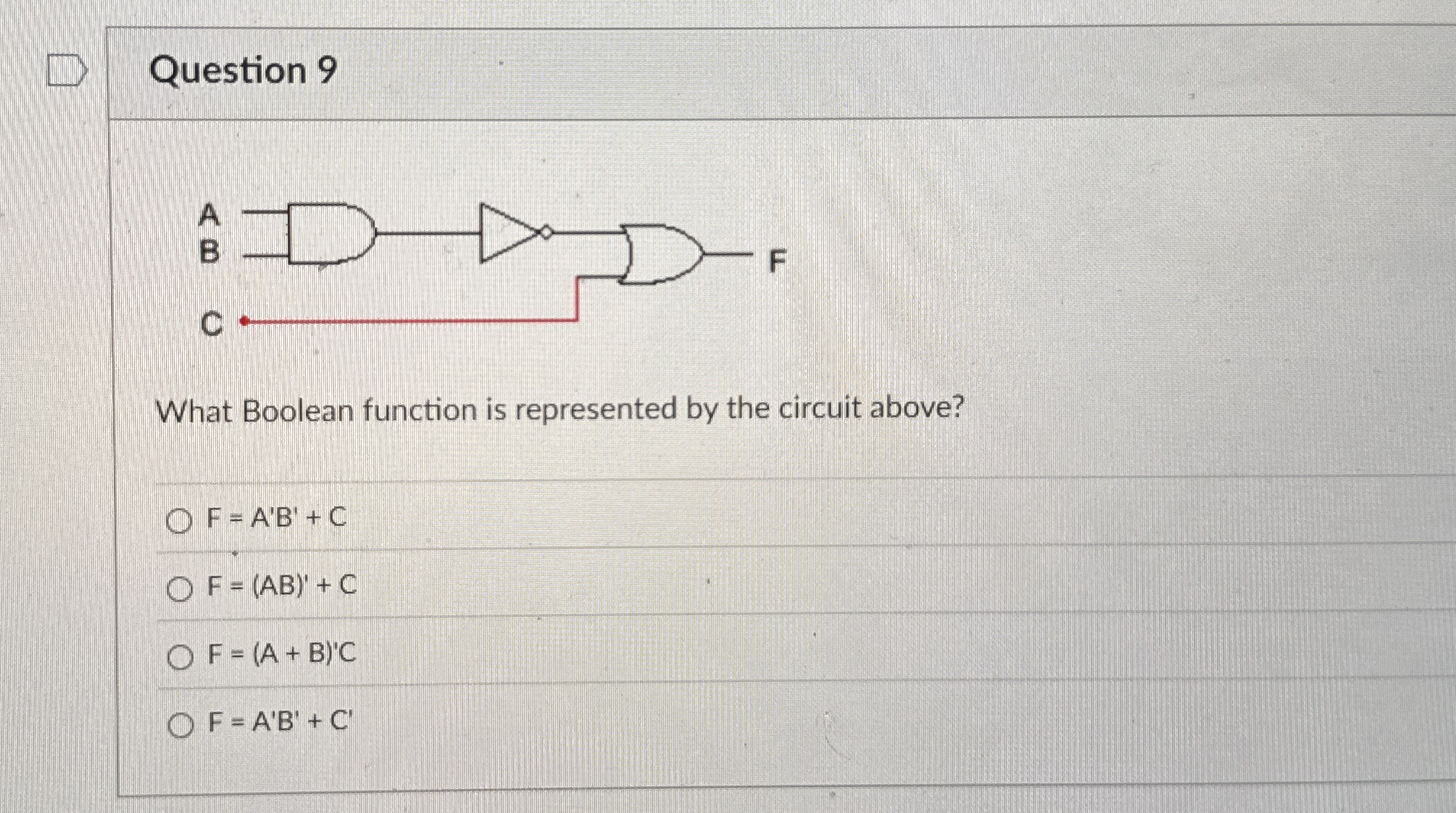 Question 9 What Boolean function is represented