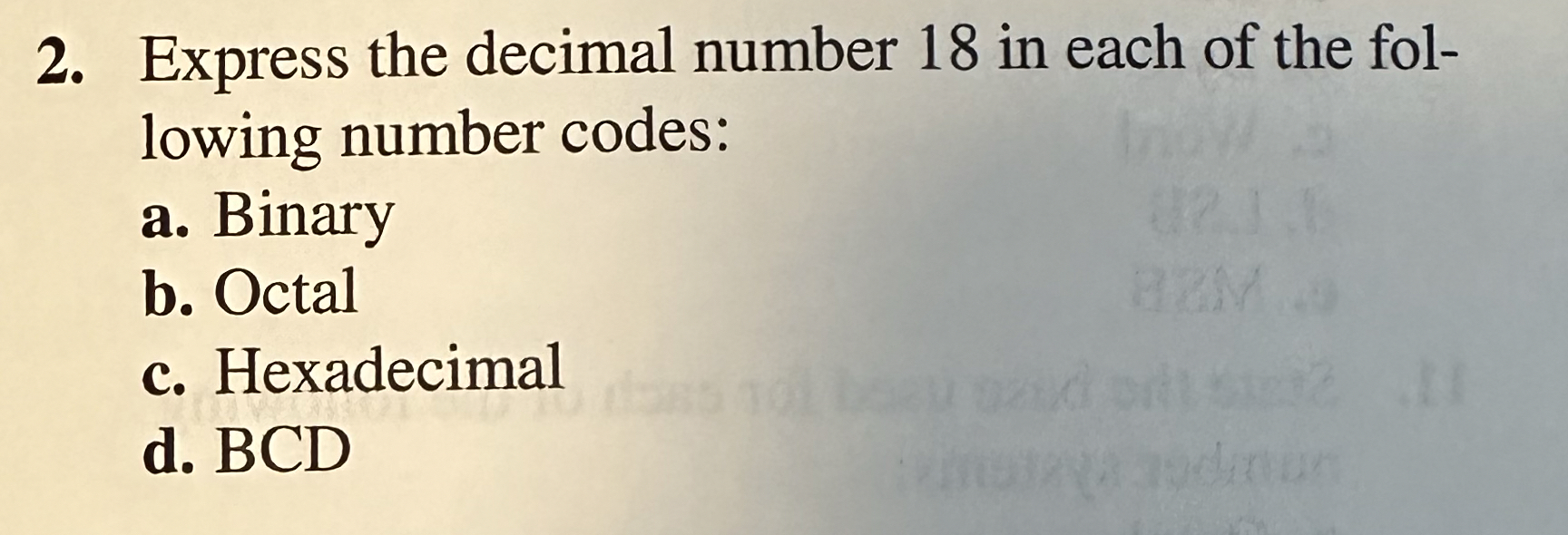 Express the decimal number 1 8 in each of the