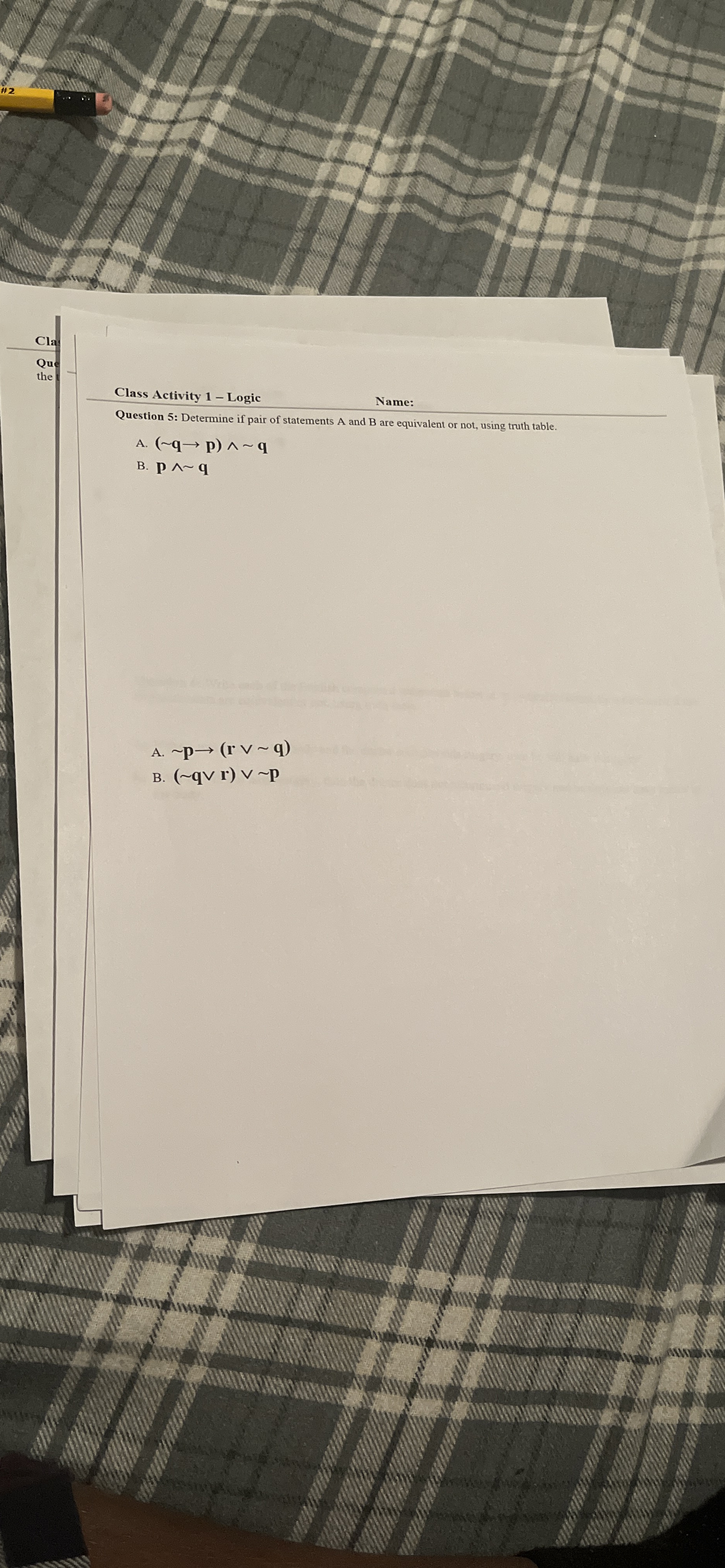 Class Activity 1 - Logic Name: Question 5 :