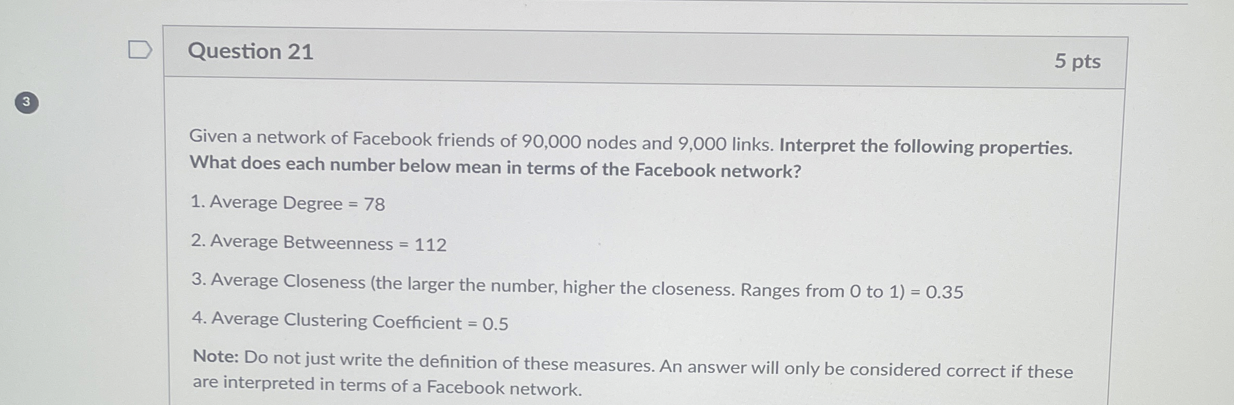 Question 2 1 Given a network of Facebook friends