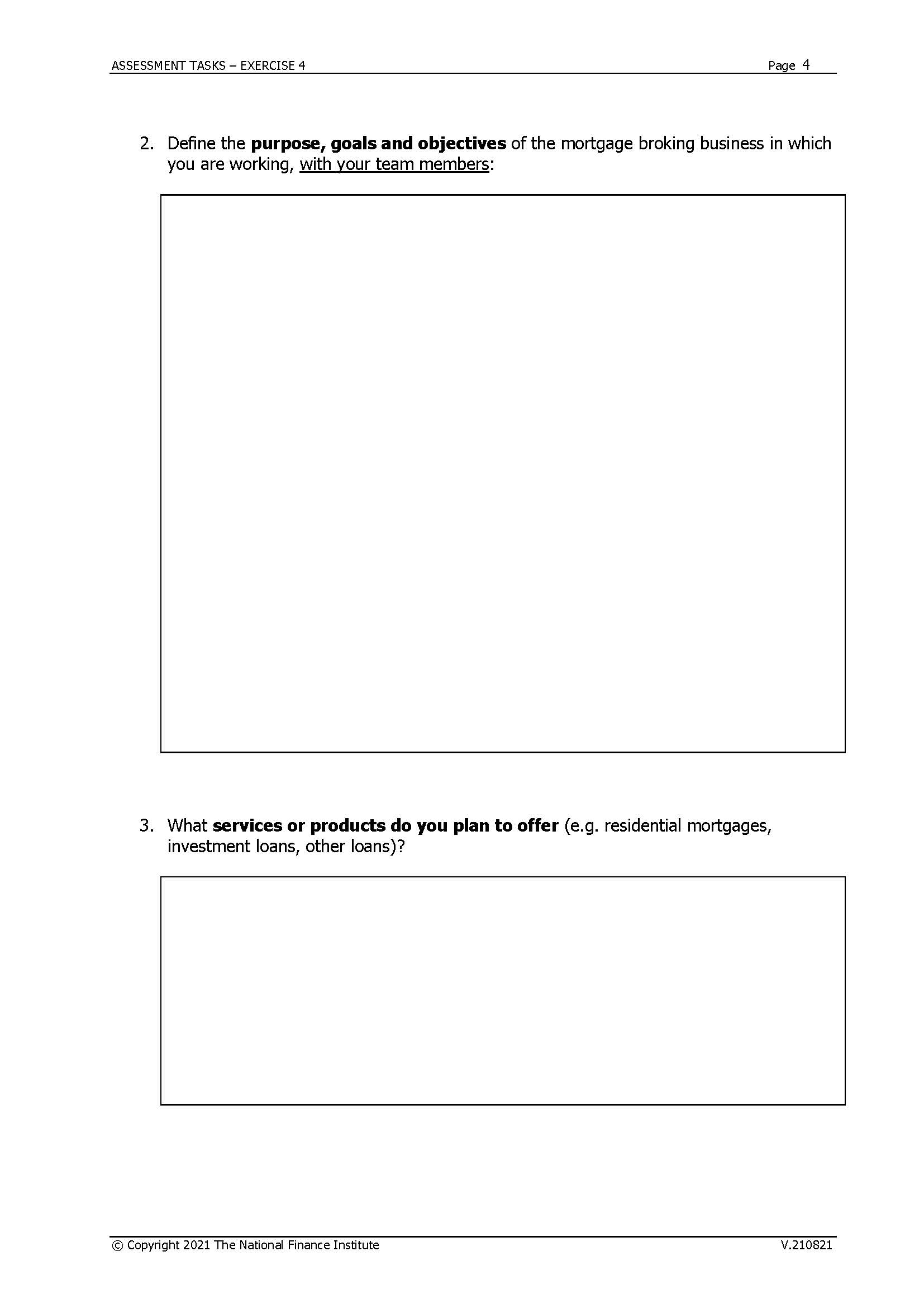 ASSESSMENT TASKS - EXERCISE 4 Page 2 EXERCISE 4