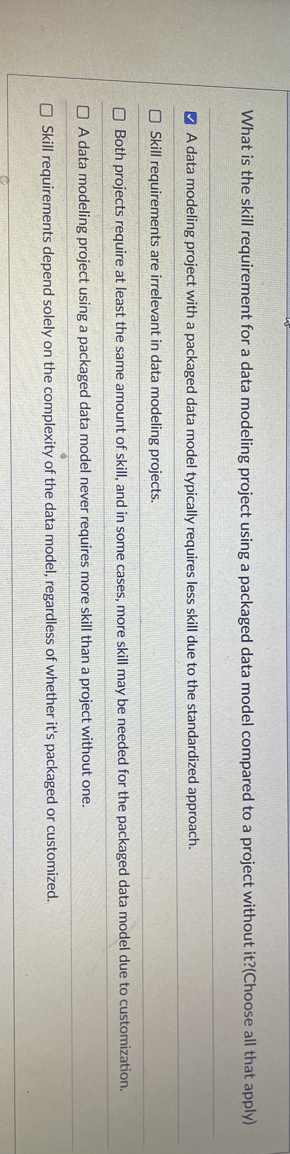 What is the skill requirement for a data modeling