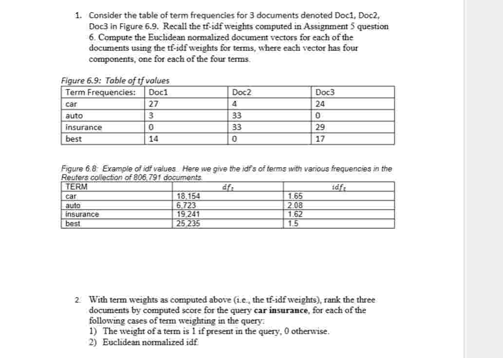 1 . Consider the table of term frequencies for 3