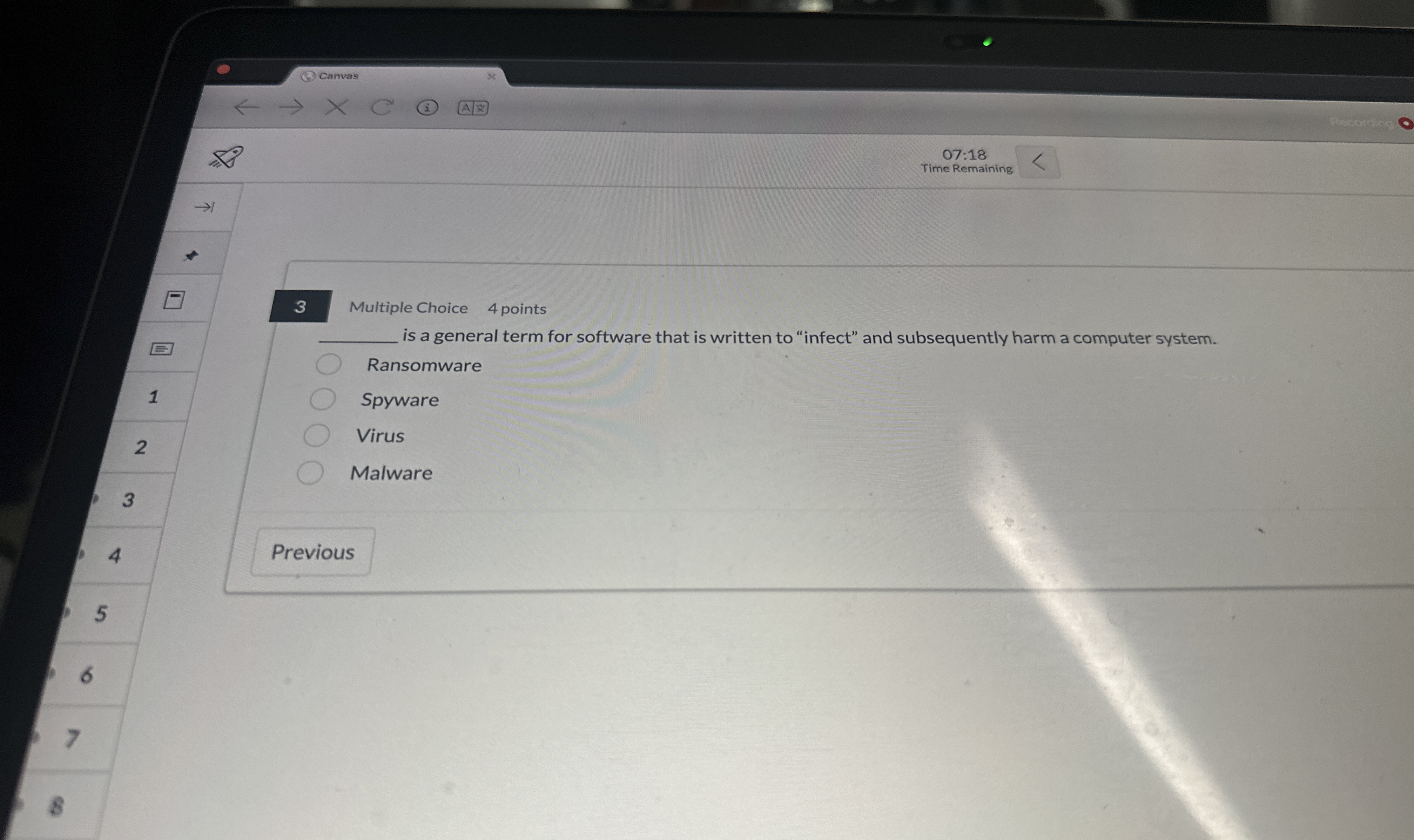 Canvas Fichent an 0 7 : 1 8 Time Remaining 3