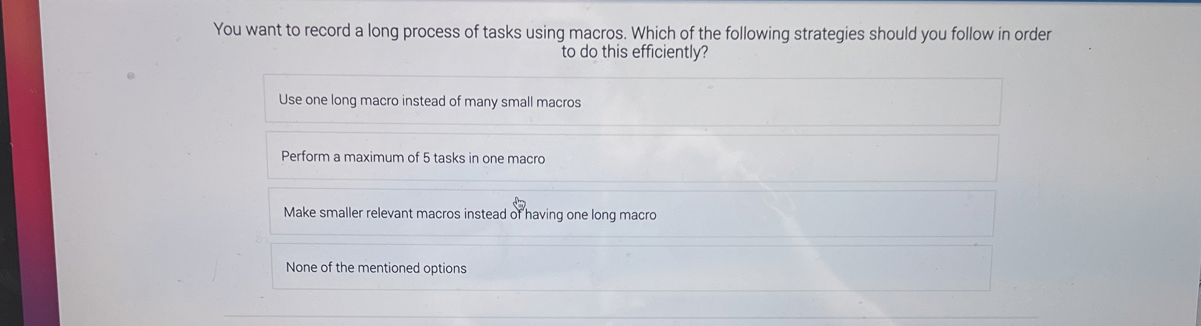 You want to record a long process of tasks using