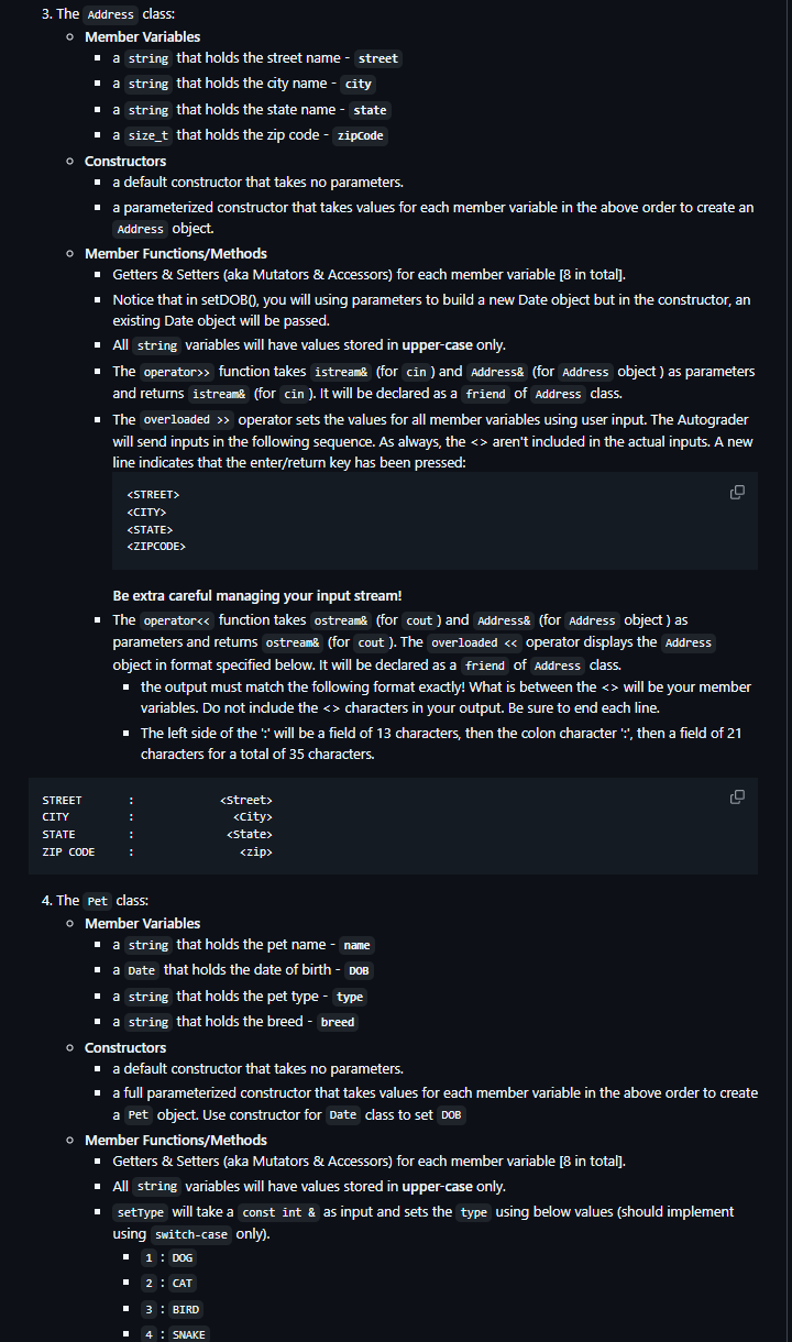 3 . The Address class: - Member Variables - a