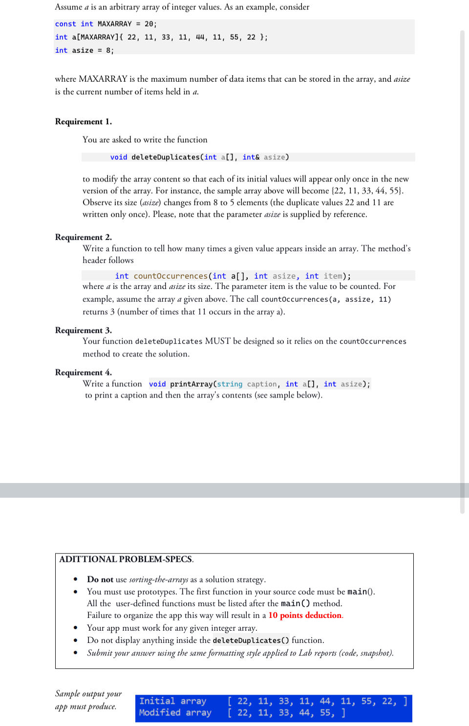 Assume a is an arbitrary array of integer values.