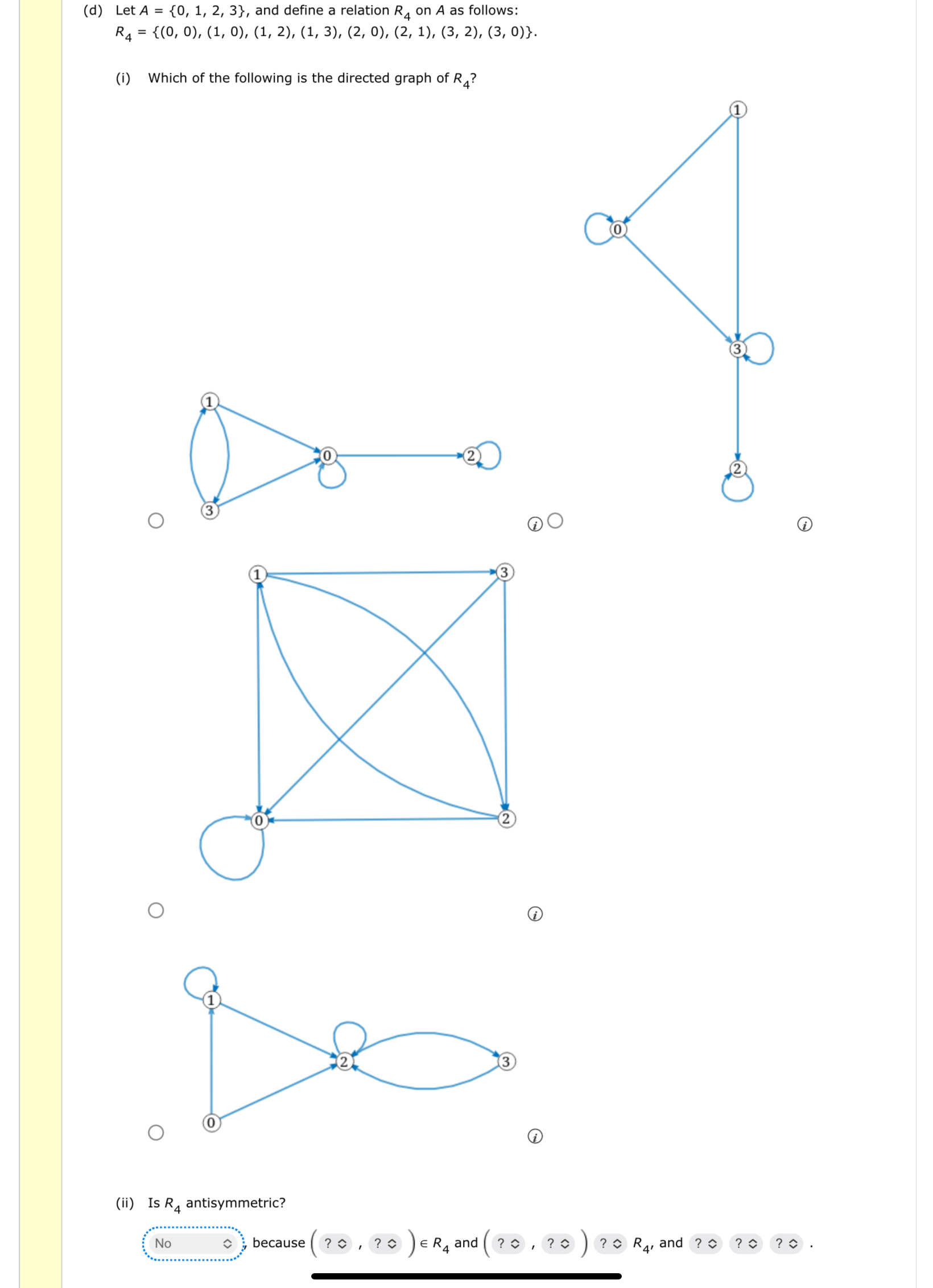 ( d ) Let A = { 0 , 1 , 2 , 3 } , and define a