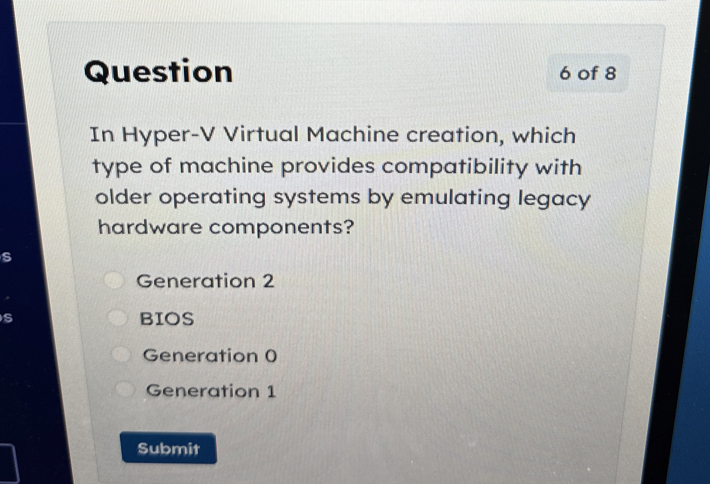 Question 6 of 8 In Hyper - V Virtual Machine