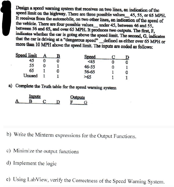 Design a speed warning system that receives on