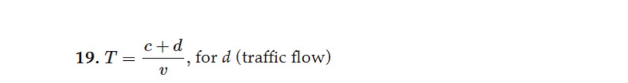 T = c + d v , for d ( traffic flow )