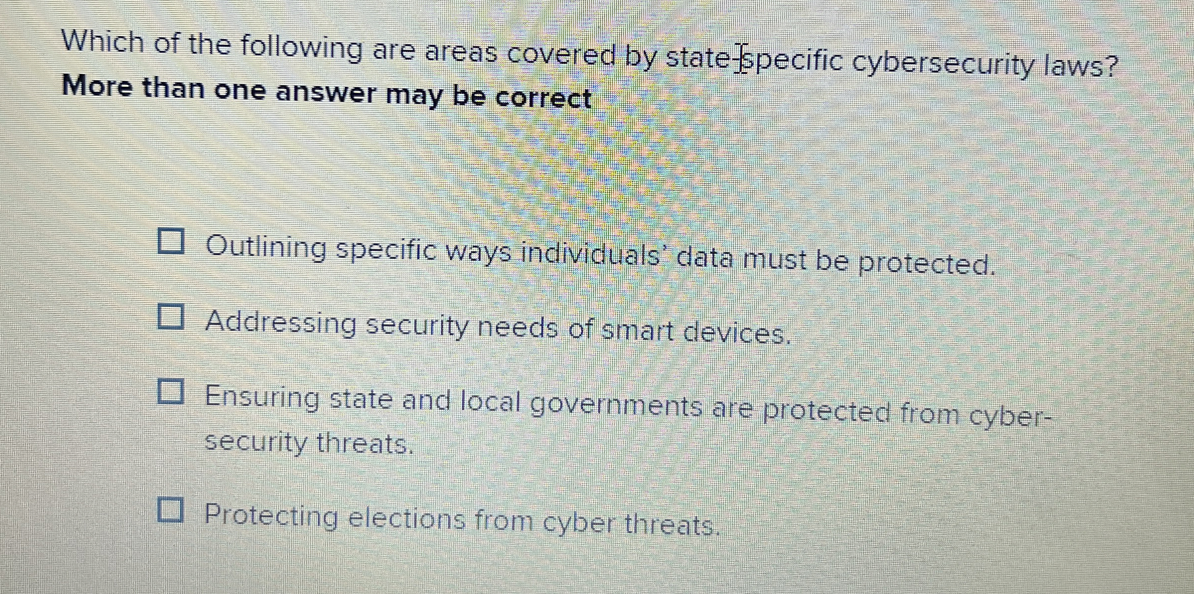 Which of the following are areas covered by state