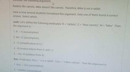 Rabbits like carrots. Mike doesn't like carrots.