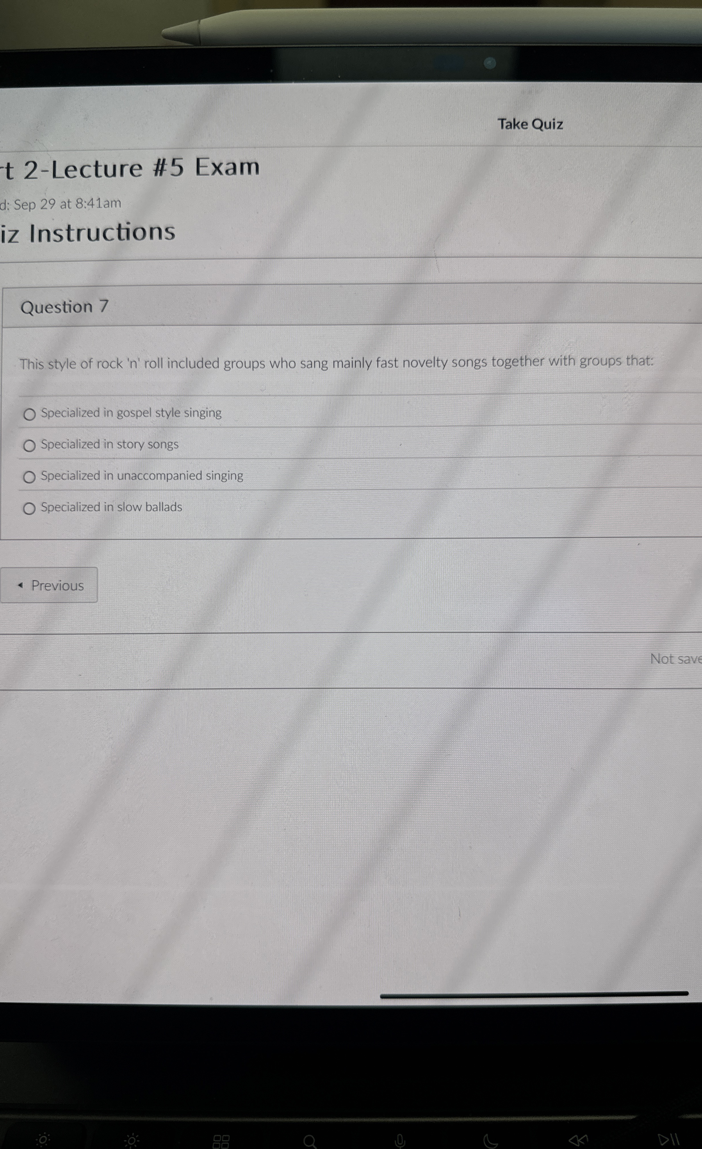 Question 7 This style of rock ' n ' roll included
