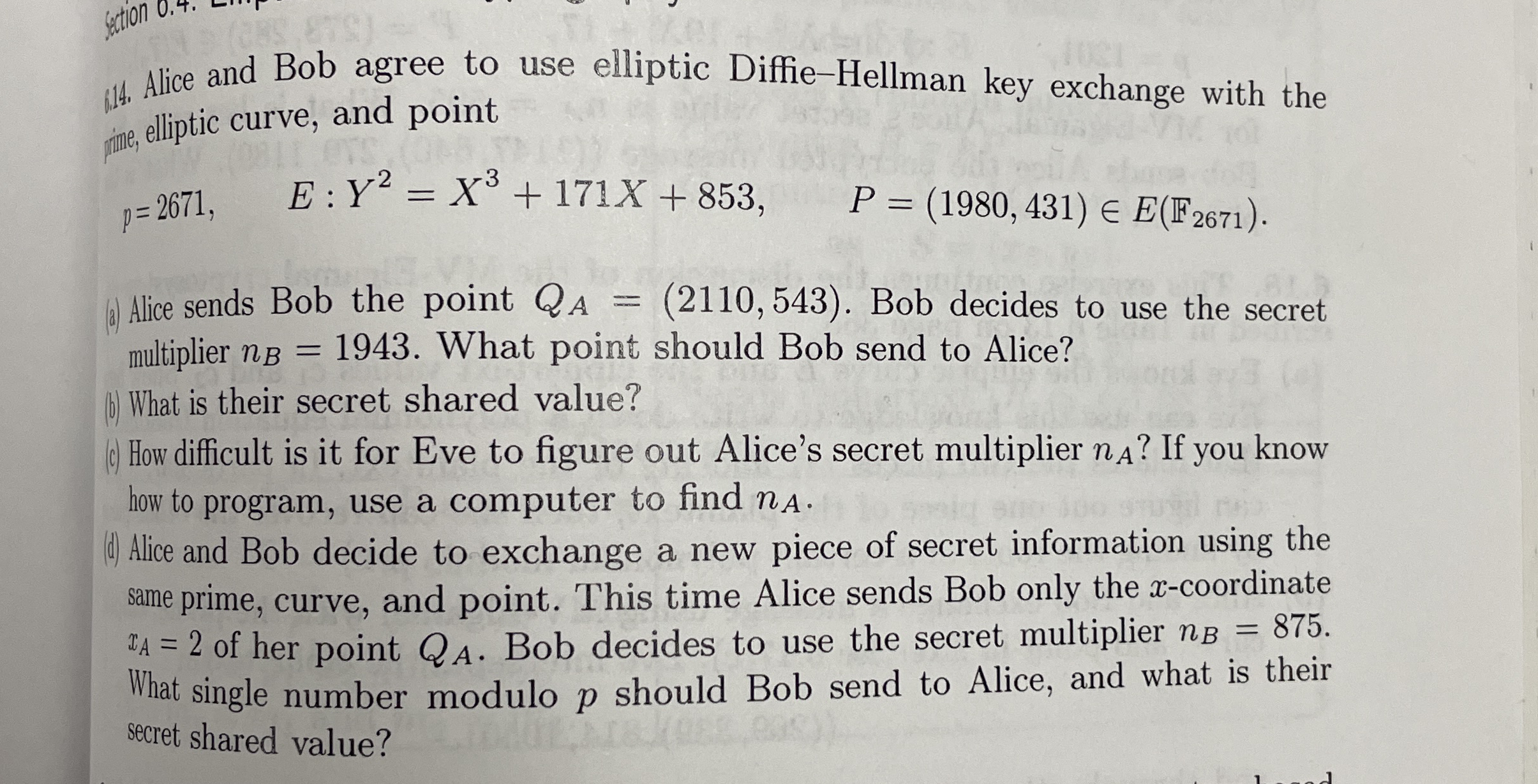 ( 1 4 . Alice and Bob agree to use elliptic