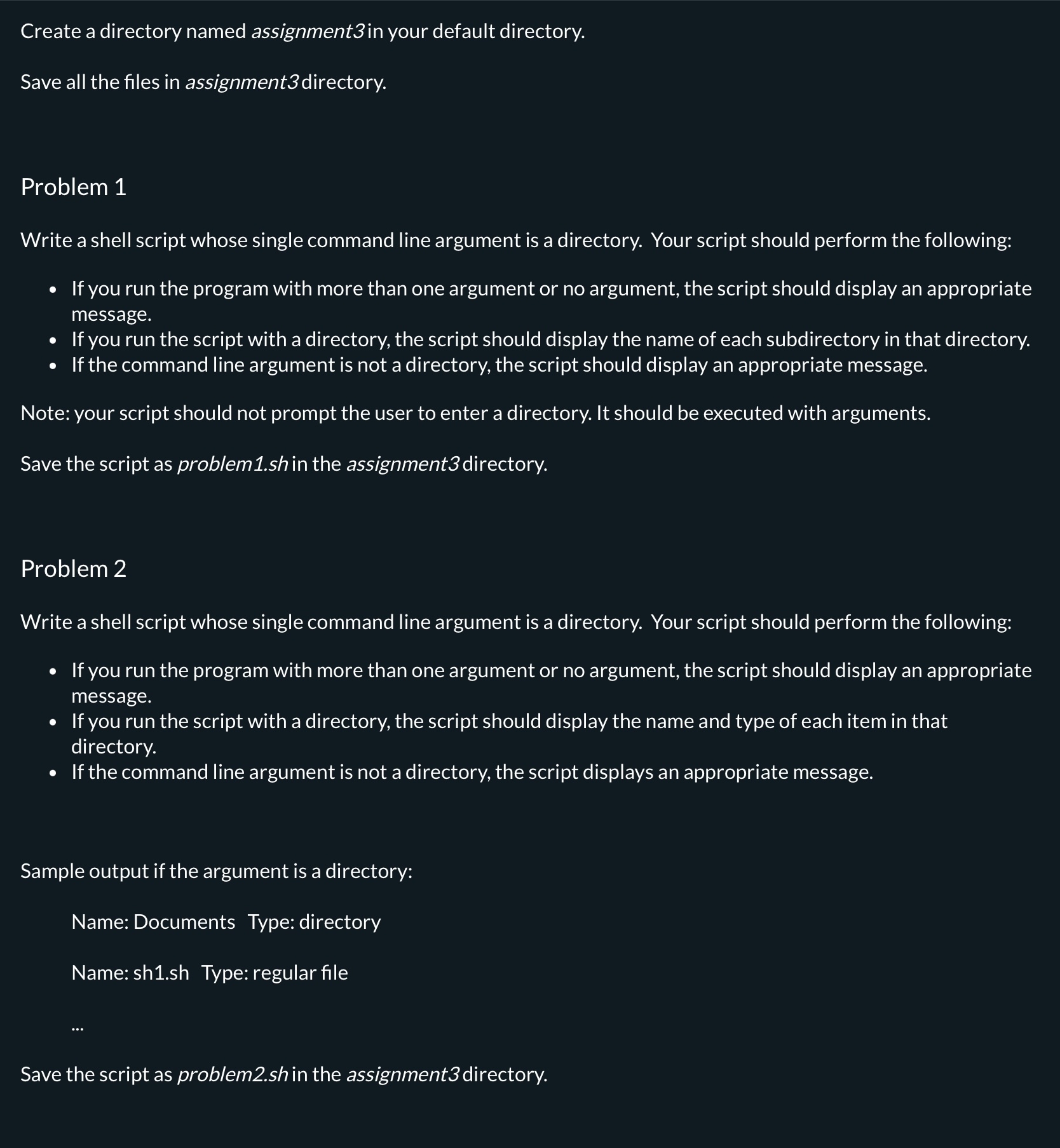 Create a directory named assignment 3 in your