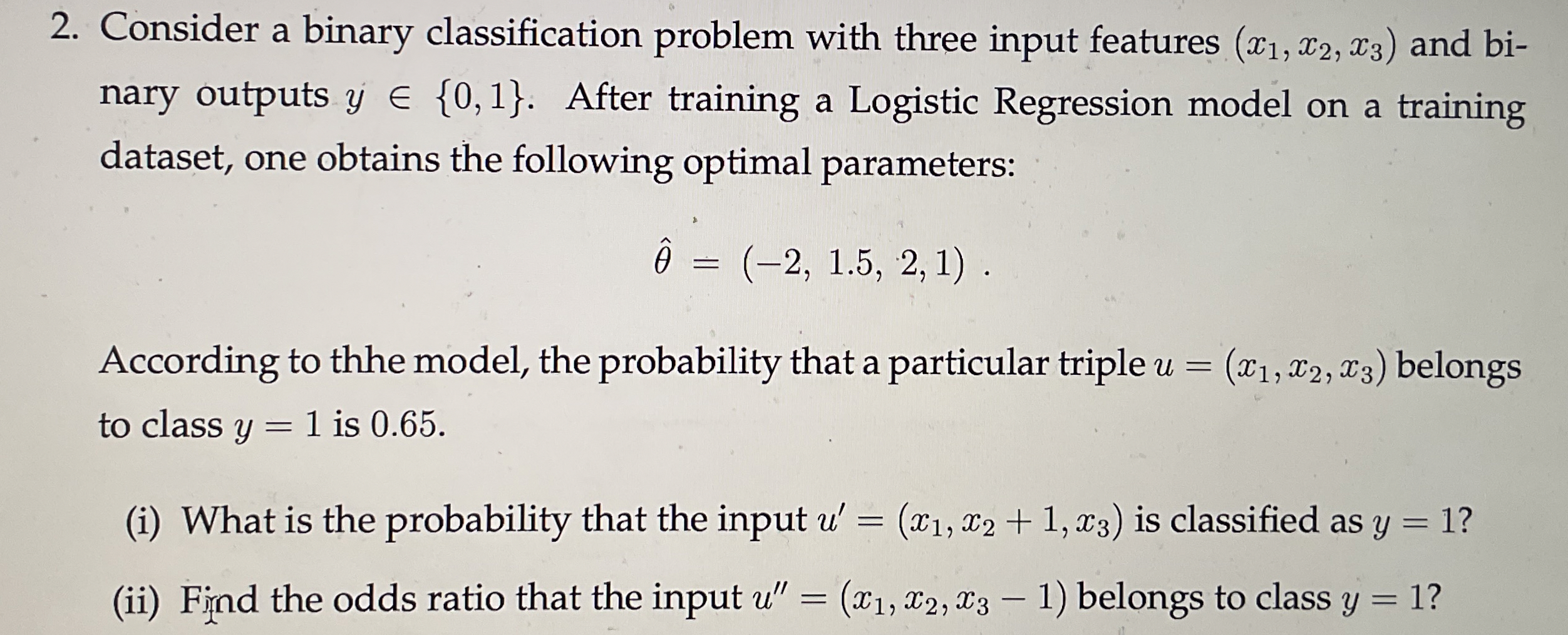 Consider a binary classification problem with