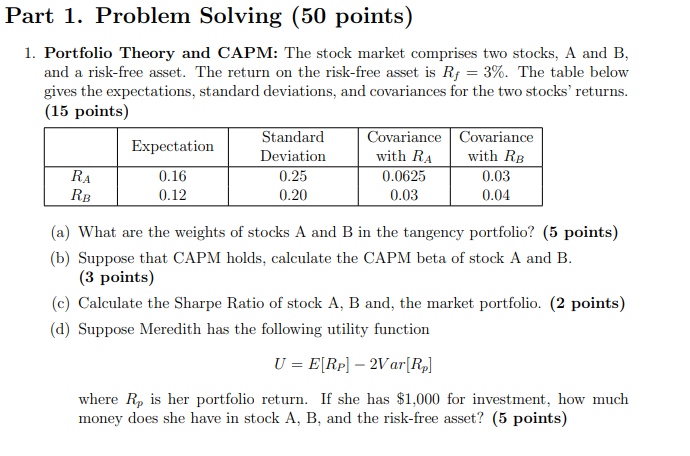 Part 1. Problem Solving (50 points) 1. Portfolio