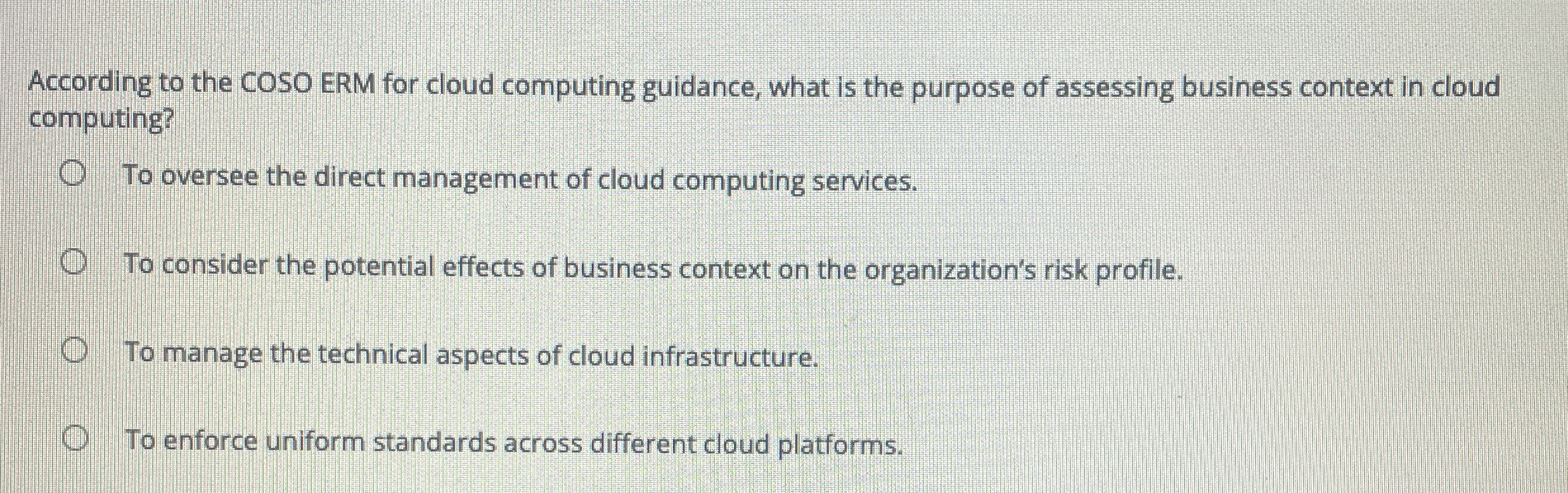 According to the COSO ERM for cloud computing